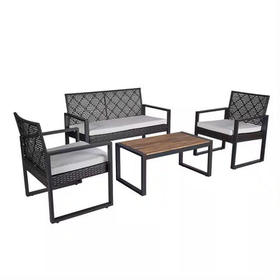 4-Piece Wicker Patio Set with Cushions & Wood Table Top
